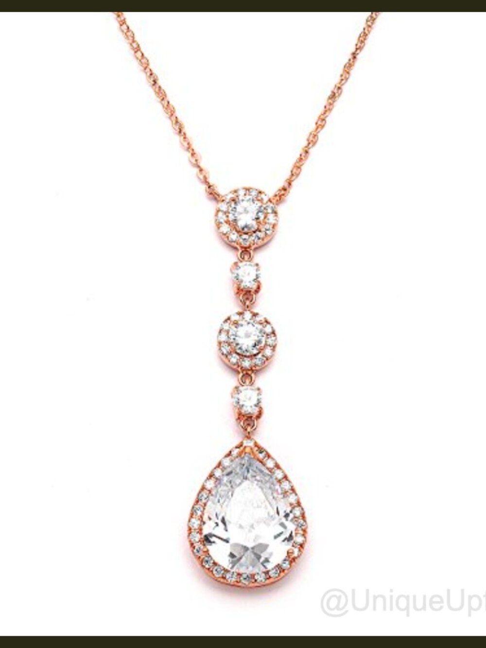 Cubic Zirconia Pear Drop Y-Necklace Rose Gold Plated Wedding Bride